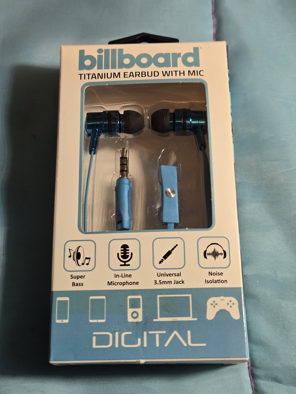 billboard Titanium In-Ear Earbud Headphones with Mic - Blue